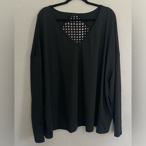 Shein Curve Women Black Long Sleeve Lace Back V-Neck Top Size 4XL